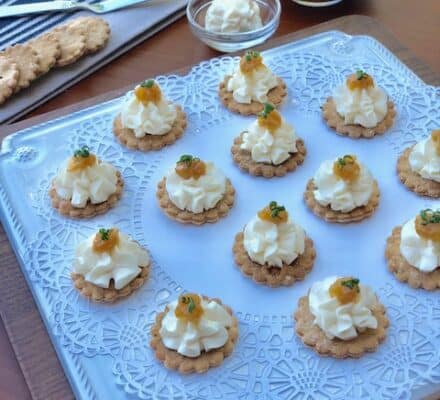 Caraway Crackers with Smoked Cream Cheese and Caramelized Onion Jam made with wolf oven
