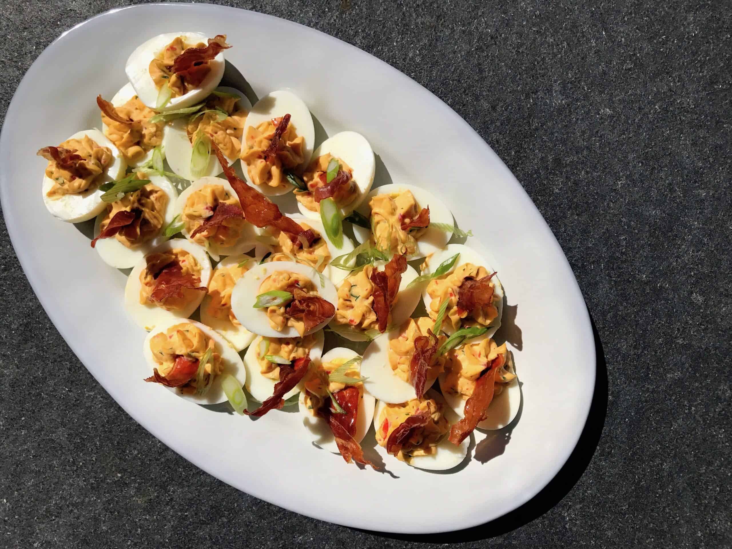 Deviled Eggs with Crispy Ham Recipe Made with Wolf Steam Oven