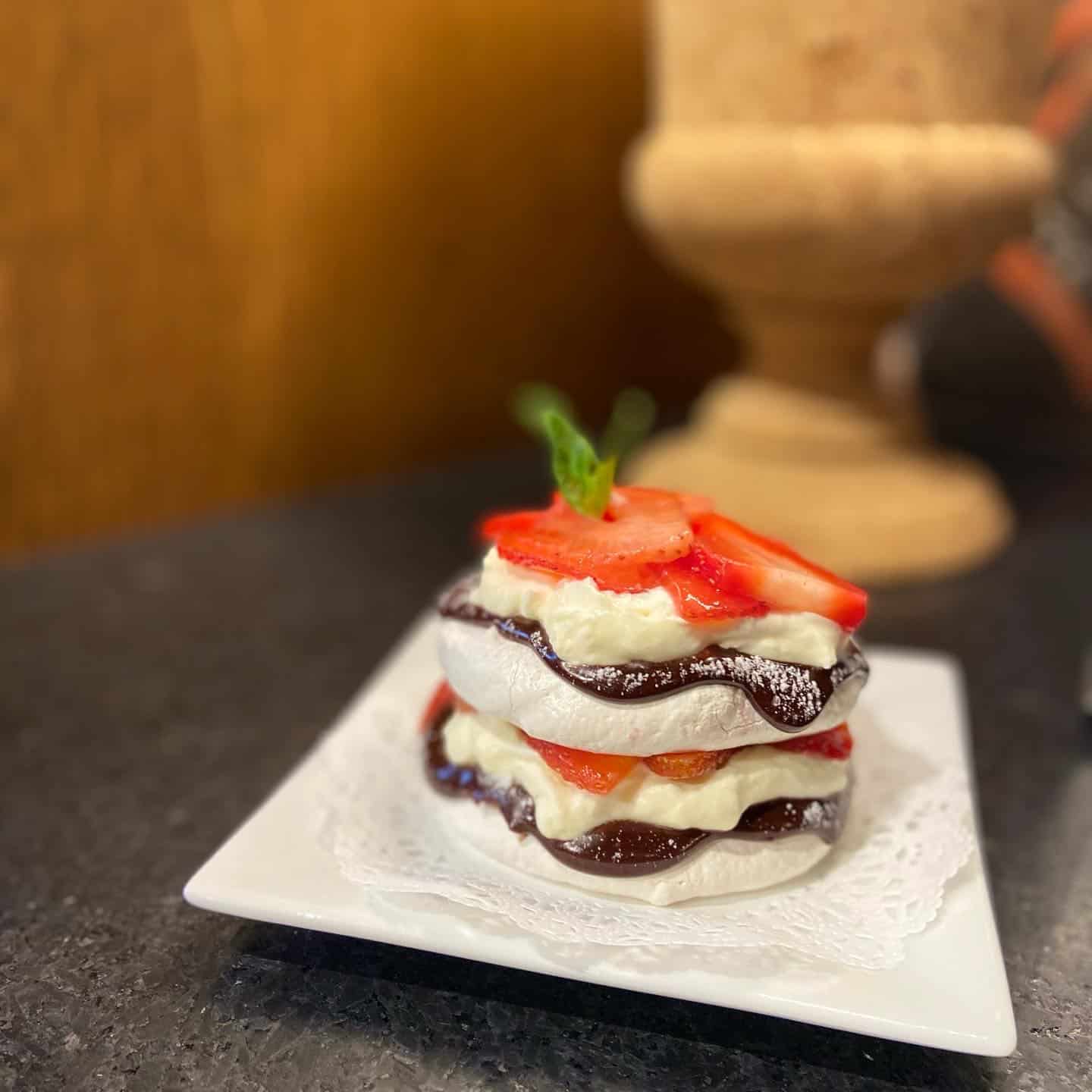 Strawberry and Ganache Layered Pavlova