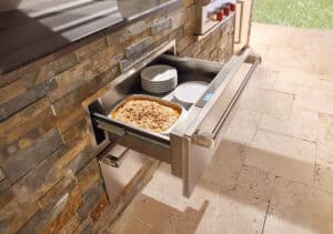 Wolf warming drawers are one of the best high-end kitchen appliances to incorporate into your outdoor (or indoor) kitchen.
