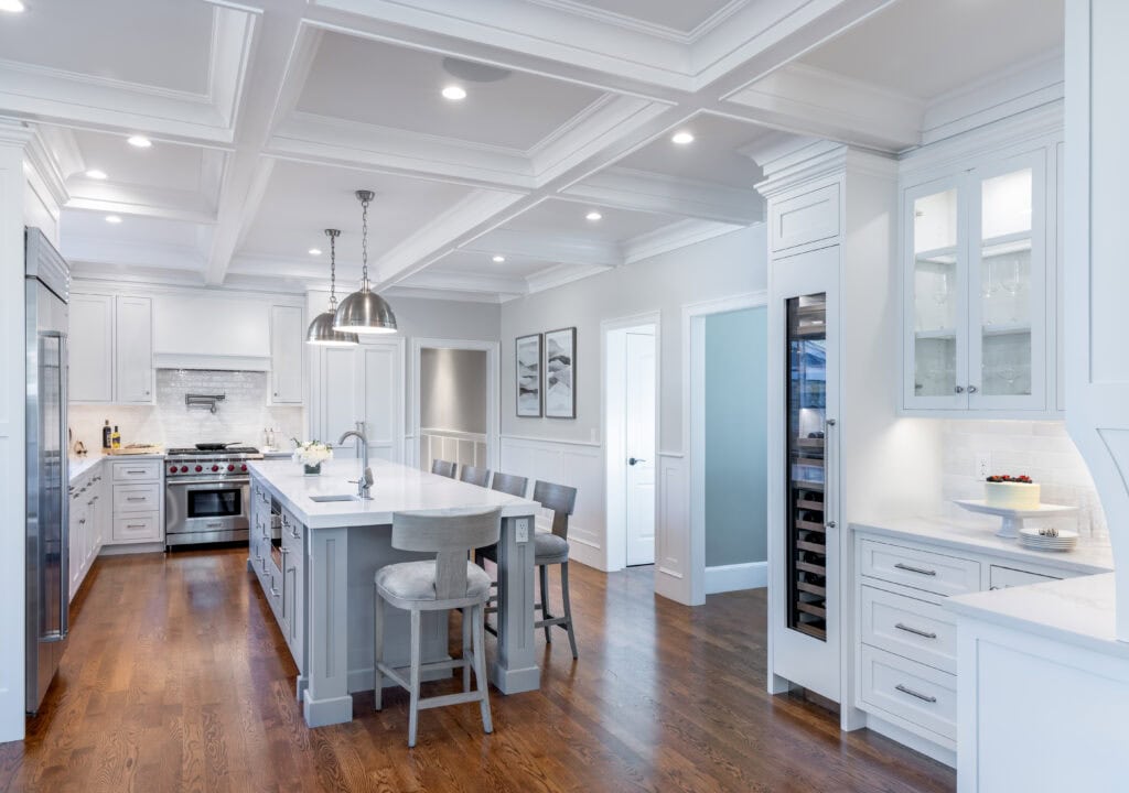 Kitchen with Sub-Zero wine unit, Sub-Zero refrigerator and Wolf cooking