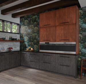 A Wolf Convection Oven is paired with a Wolf Convection Steam Oven in a stunning kitchen remodel for the ultimate double-oven layout.