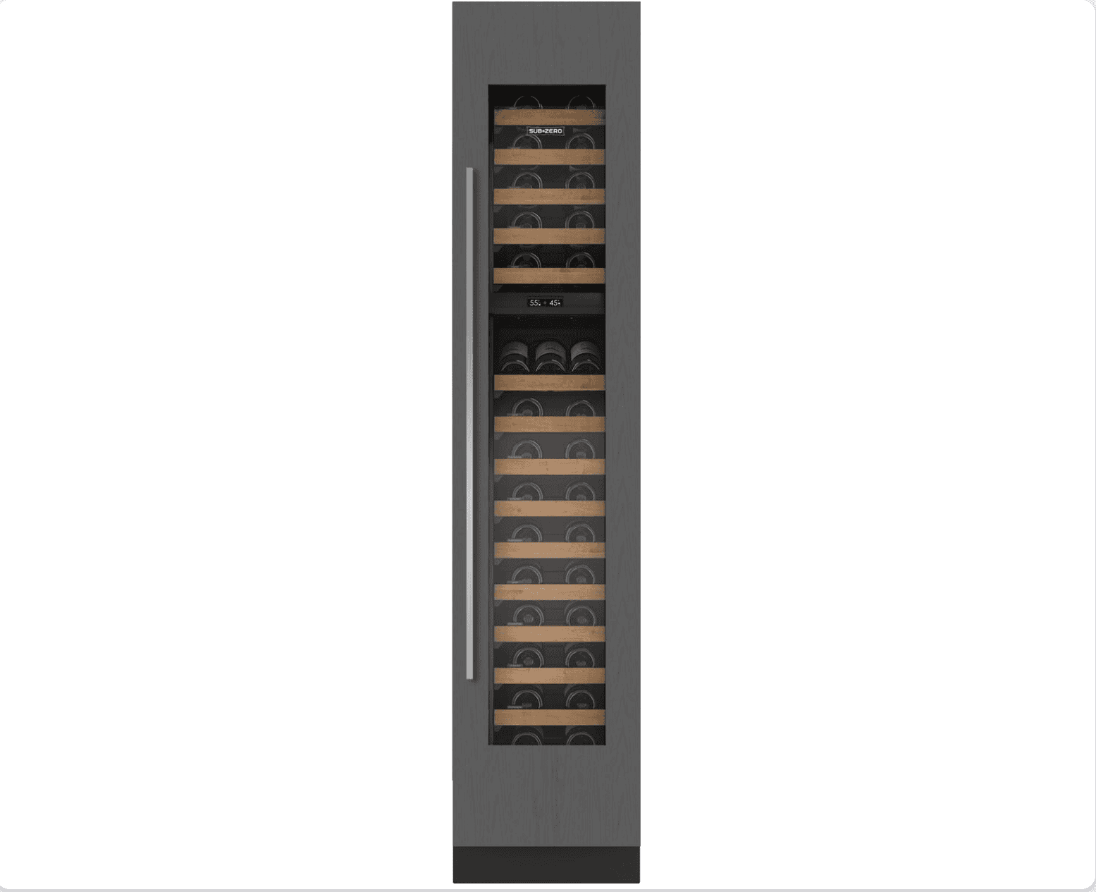 A wine cooler with wine glasses.